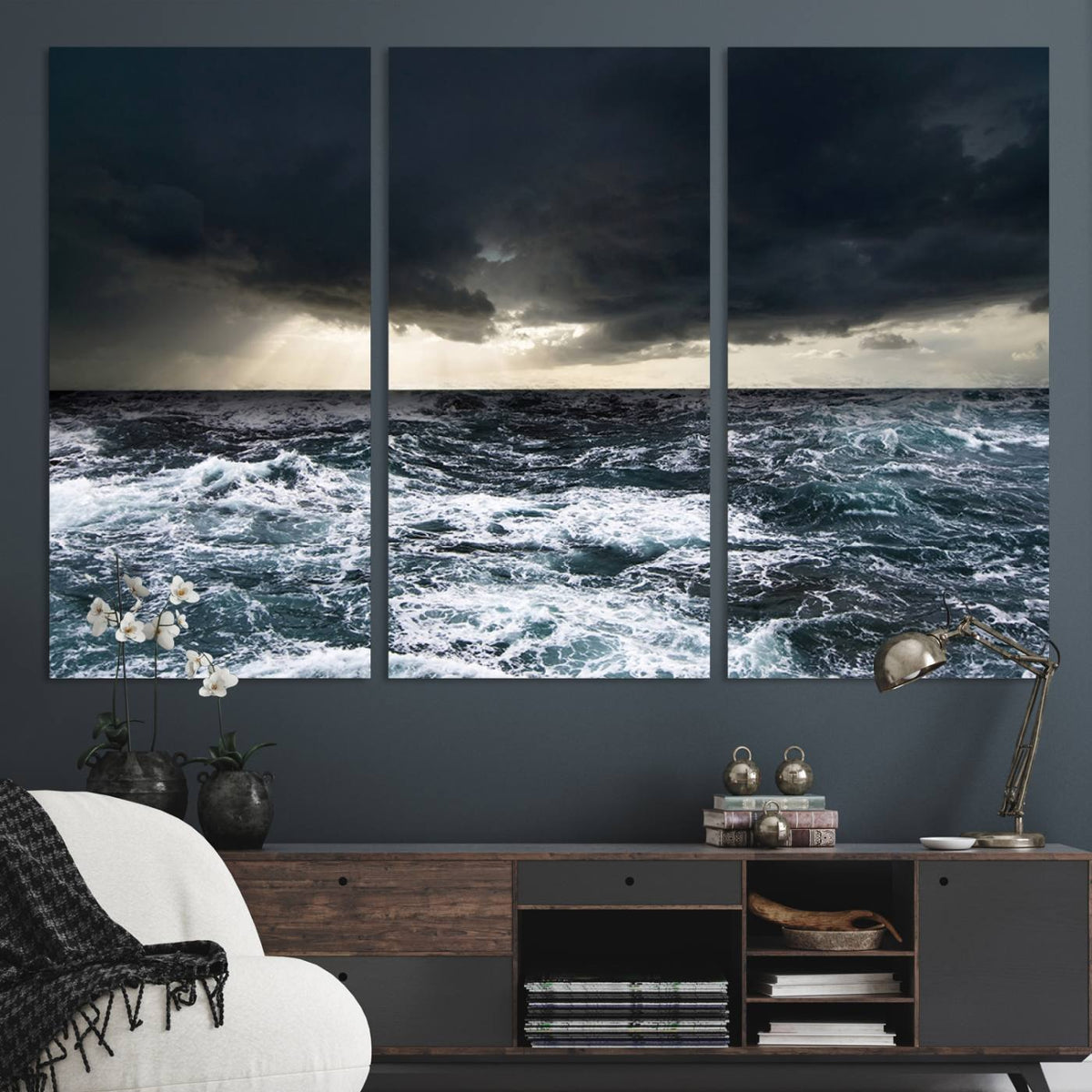 Ocean and Storm Canvas Art Print Hanging Print Ocean