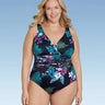 Aqua Green Women's Deep V-Neck One Piece Swimsuit UPF 50 Tummy Control