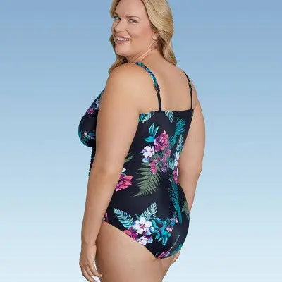 Aqua Green Women's Deep V-Neck One Piece Swimsuit UPF 50 Tummy Control