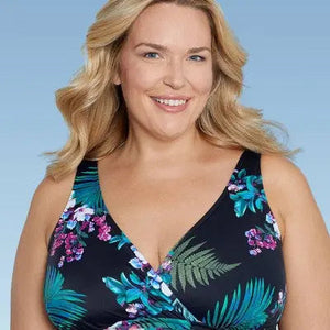 Aqua Green Women's Deep V-Neck One Piece Swimsuit UPF 50 Tummy Control
