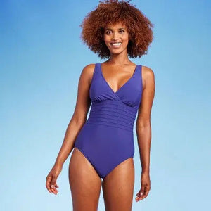 Aqua Green Women's Deep V-Neck One Piece Swimsuit UPF 50 Tummy Control