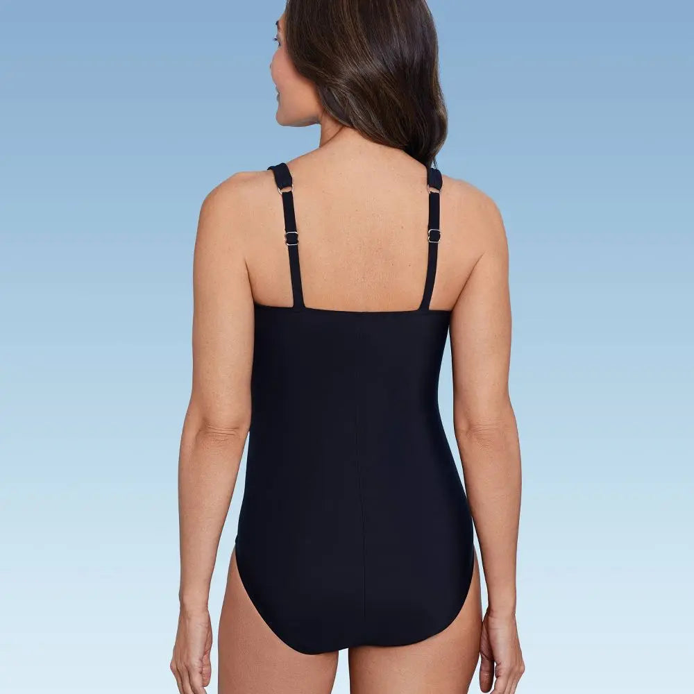 Aqua Green Women's Deep V-Neck One Piece Swimsuit UPF 50 Tummy Control