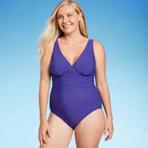 Aqua Green Women's Deep V-Neck One Piece Swimsuit UPF 50 Tummy Control