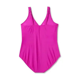 Aqua Green Women's Deep V-Neck One Piece Swimsuit UPF 50 Tummy Control