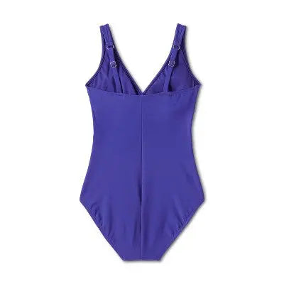 Aqua Green Women's Deep V-Neck One Piece Swimsuit UPF 50 Tummy Control