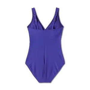 Aqua Green Women's Deep V-Neck One Piece Swimsuit UPF 50 Tummy Control