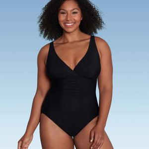 Aqua Green Women's Deep V-Neck One Piece Swimsuit UPF 50 Tummy Control