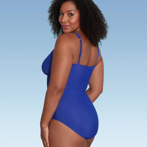 Aqua Green Women's Deep V-Neck One Piece Swimsuit UPF 50 Tummy Control