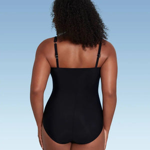 Aqua Green Women's Deep V-Neck One Piece Swimsuit UPF 50 Tummy Control