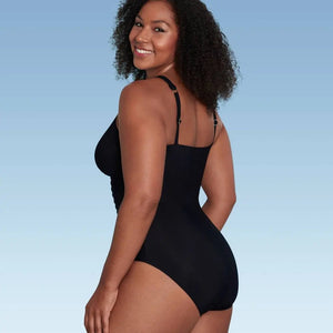 Aqua Green Women's Deep V-Neck One Piece Swimsuit UPF 50 Tummy Control