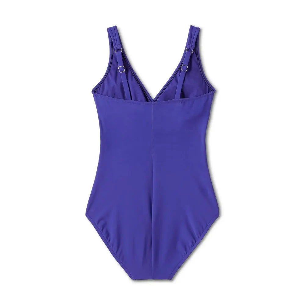 Aqua Green Women's Deep V-Neck One Piece Swimsuit UPF 50 Tummy Control