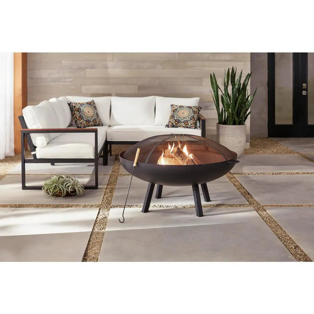 Open Box -  Hampton Bay Windgate 40 in. Dia Round Steel Wood Burning Fire Pit with Spark Guard, Black