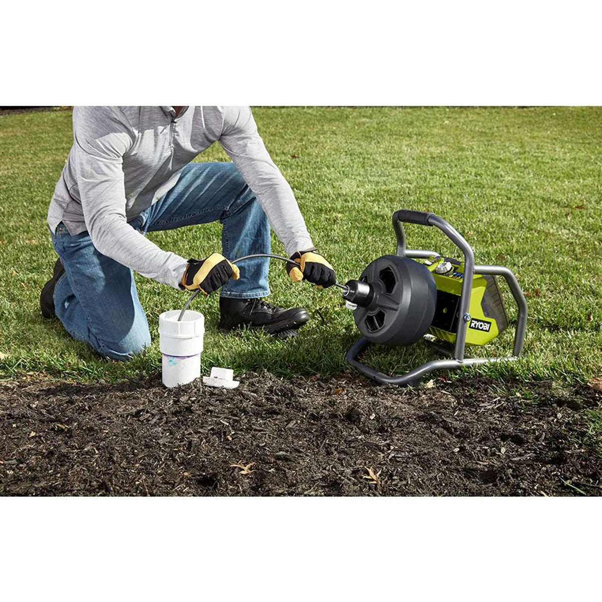 Open Box - RYOBI 18-Volt ONE+ Hybrid Drain Auger Kit with 50 ft. Cable, 2 Ah Battery, 18-Volt Charger, and Accessories