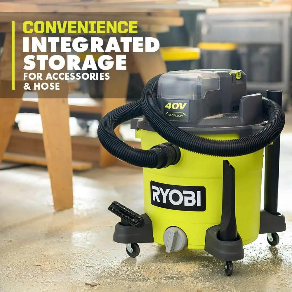 Open Box -  RYOBI 40V 10 Gal. Cordless Wet/Dry Vacuum (Tool Only), Greens