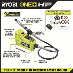 Open Box -  RYOBI ONE+ HP 18V Brushless Cordless Rotary Tool Kit with 2.0 Ah HIGH PERFORMANCE Battery and Charger