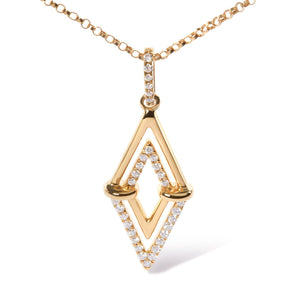 14K Yellow Gold 1/4 Cttw Diamond Double Triangle Geometric 18" Pendant Necklace (G-H Color, SI1-SI2 Clarity)