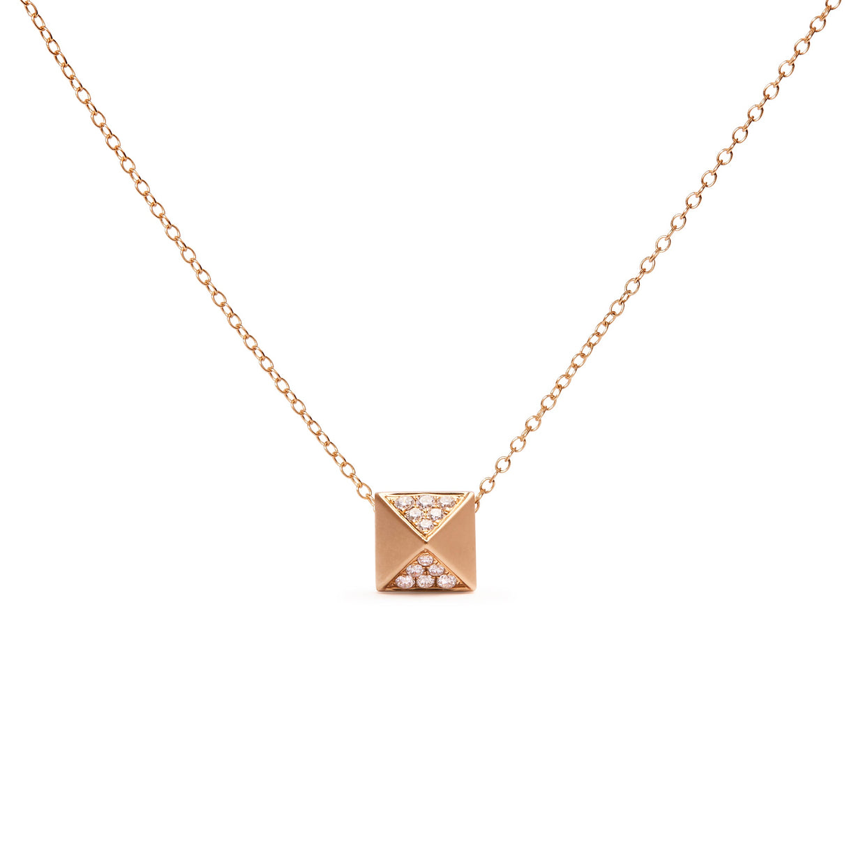 14K Yellow Gold 1/4 Cttw Diamond Matte Finished Pyramid Pendant Necklace (G-H Color, SI1-SI2 Clarity) - 18 Inches