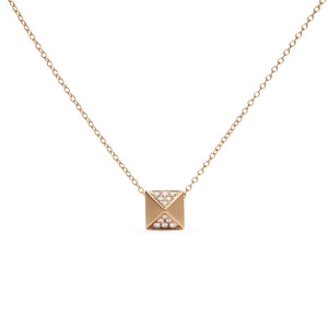14K Yellow Gold 1/4 Cttw Diamond Matte Finished Pyramid Pendant Necklace (G-H Color, SI1-SI2 Clarity) - 18 Inches