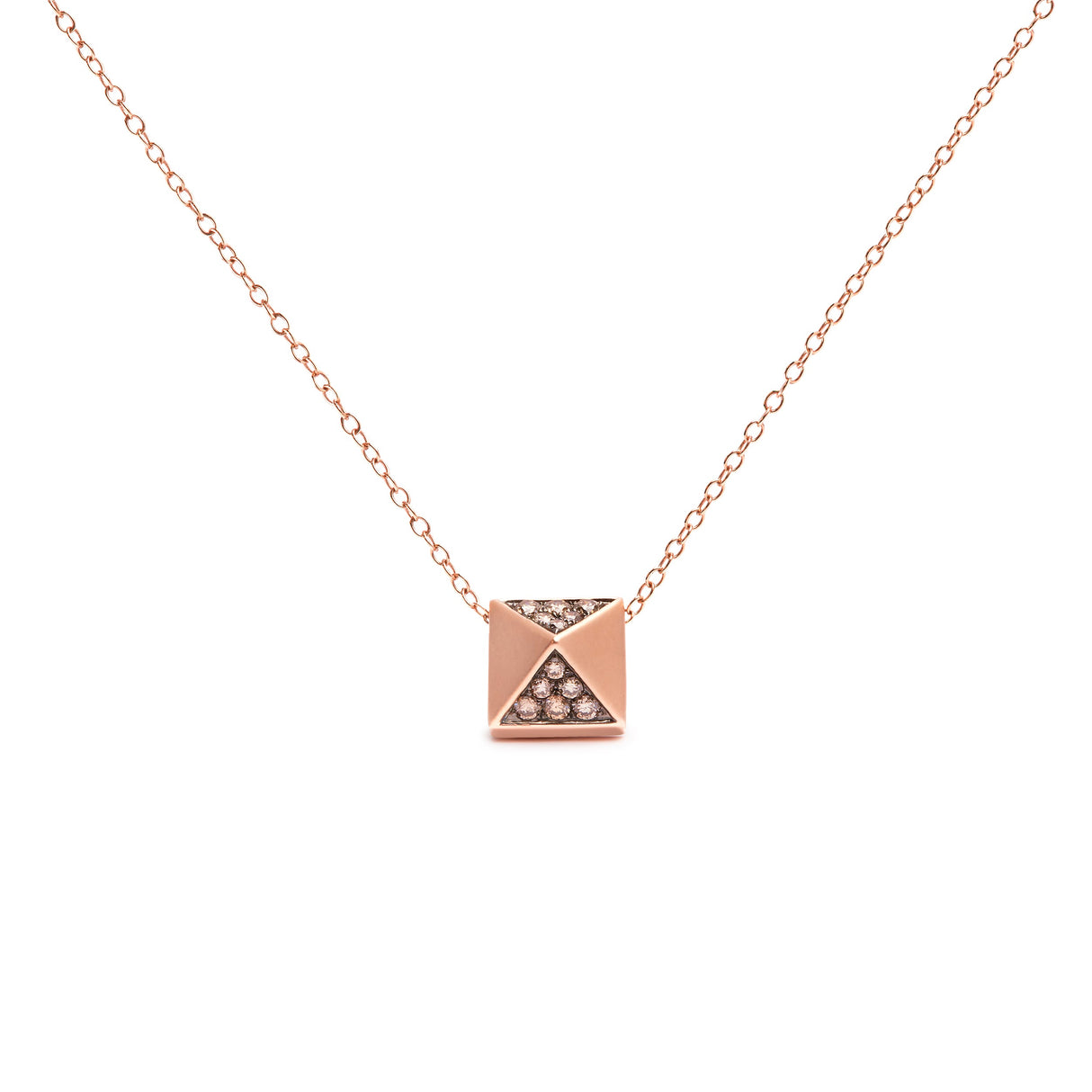 14K Rose Gold 1/4 Cttw Brown Diamond Matte Finished Pyramid Pendant Necklace (Brown Color, SI1-SI2 Clarity) - 18" Inches