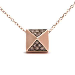 14K Rose Gold 1/4 Cttw Brown Diamond Matte Finished Pyramid Pendant Necklace (Brown Color, SI1-SI2 Clarity) - 18" Inches