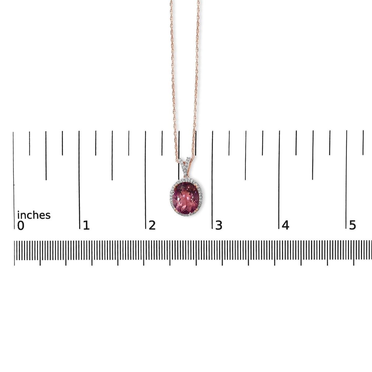 14K Rose Gold Vermeil Sterling Silver 1/5 Cttw Diamond Pink Quartz Oval Pendant Necklace