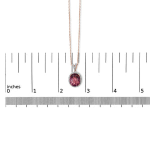 14K Rose Gold Vermeil Sterling Silver 1/5 Cttw Diamond Pink Quartz Oval Pendant Necklace