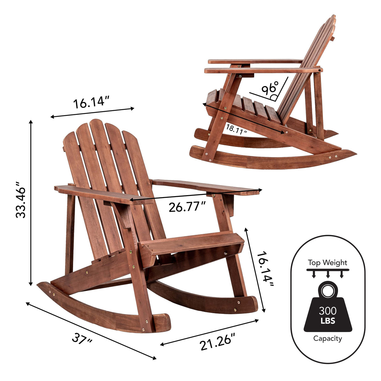 Kiawah outdoor patio classic acacia wood adirondack rocking chair