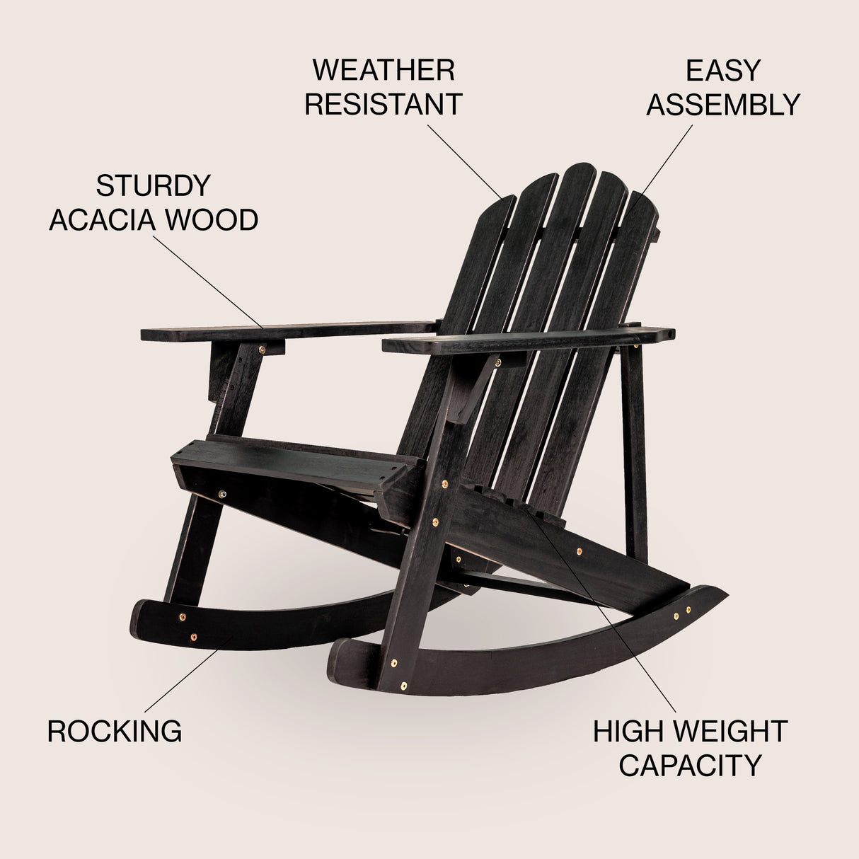 Kiawah outdoor patio classic acacia wood adirondack rocking chair