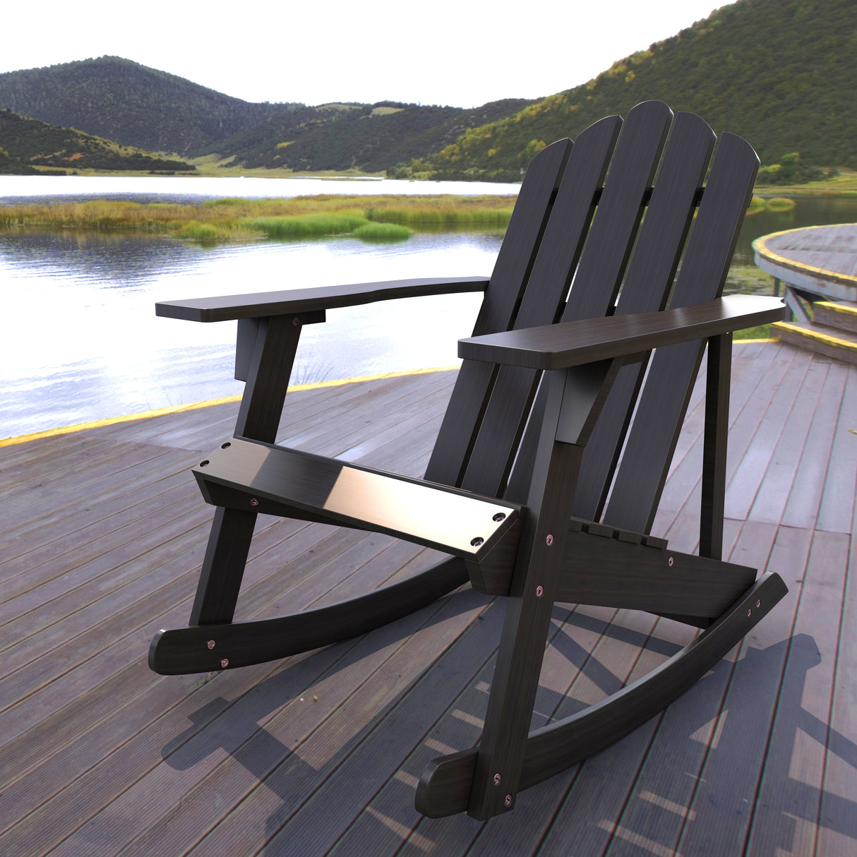 Kiawah outdoor patio classic acacia wood adirondack rocking chair