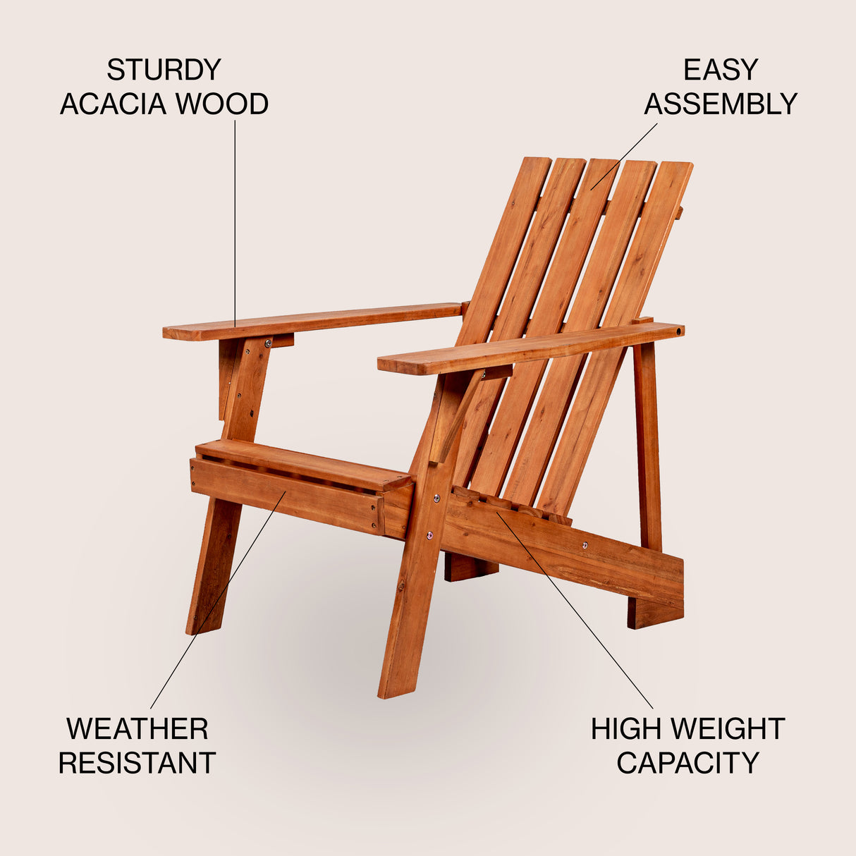 Irving outdoor patio modern acacia wood adirondack chair