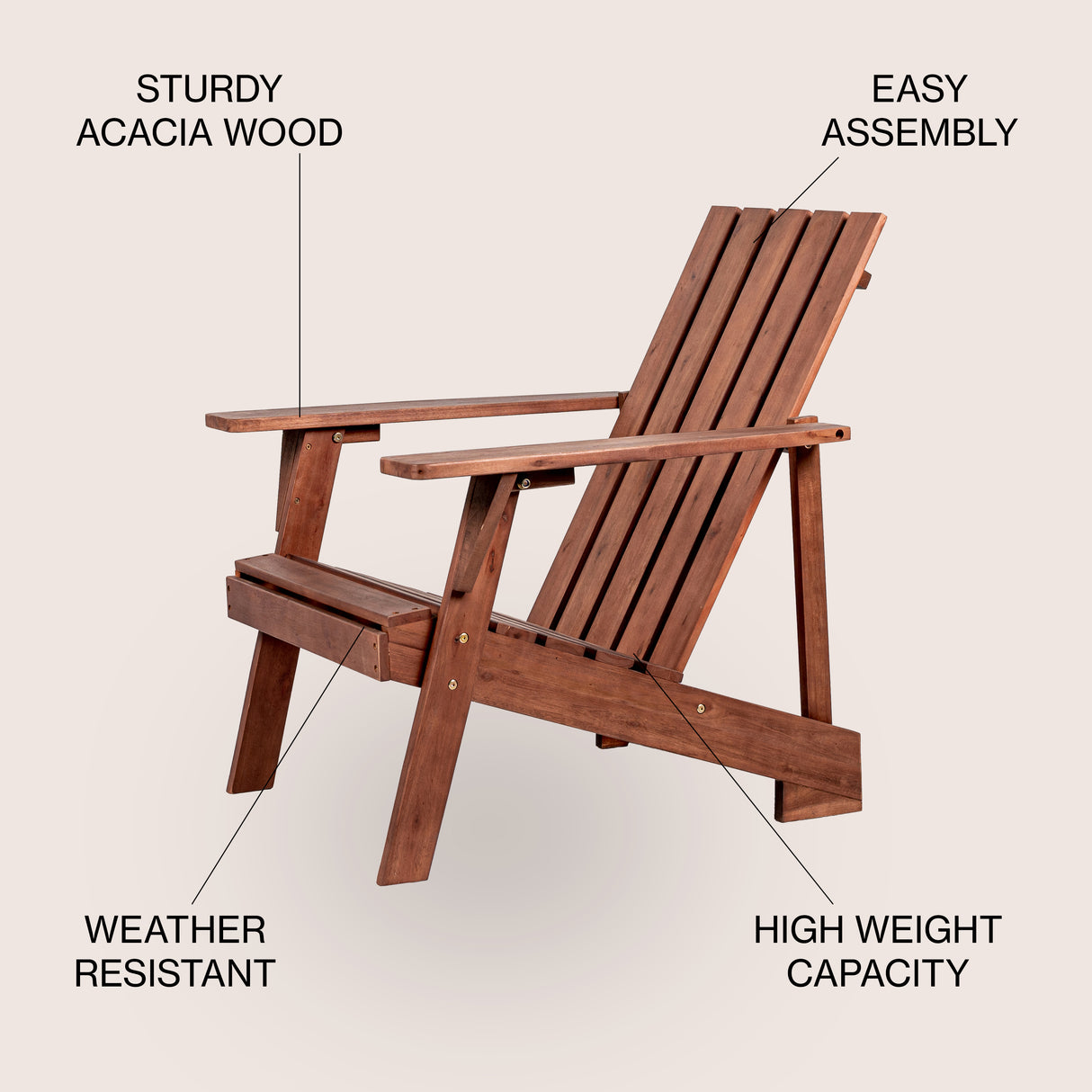Irving outdoor patio modern acacia wood adirondack chair