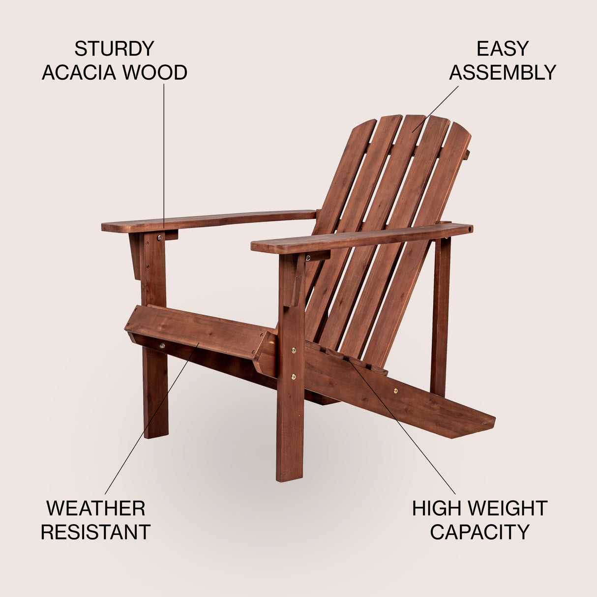 Westport outdoor patio traditional acacia wood adirondack chair