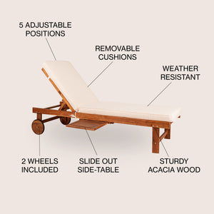 Seabrook Outdoor Acacia Wood Lounger with Cushion