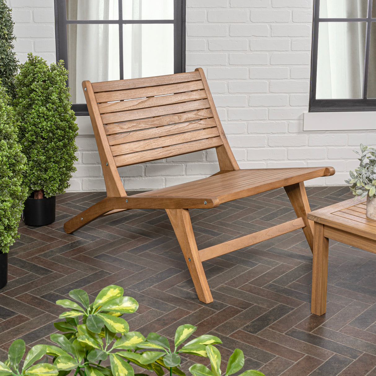Leo mid-century modern wood armless outdoor patio chair