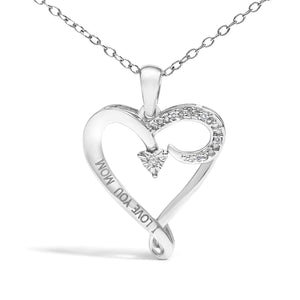 .925 Sterling Silver Diamond Accent "I LOVE YOU MOM" Heart Pendant Necklace (J-K Color, I2-I3 Clarity) - 18" Inches