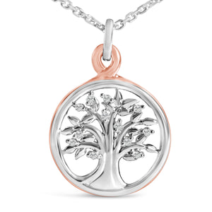 14K Rose Gold Plated Sterling Silver Diamond Accent Tree of Life Pendant Necklace