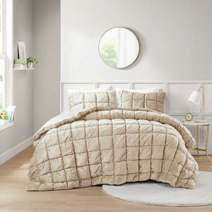 Twin Size Beige Velvety Soft Down Alternative Comforter Set