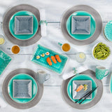 Peacock 6.5 Inch Square Appetizer Plate Set - Euro Ceramica 