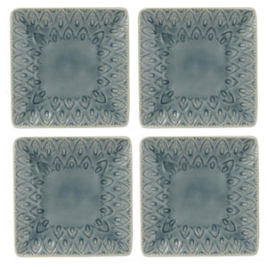 Peacock 6.5 Inch Square Appetizer Plate Set - Euro Ceramica 