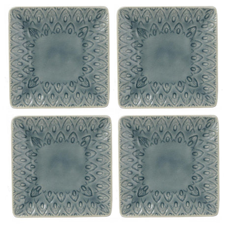 Peacock 6.5 Inch Square Appetizer Plate Set - Euro Ceramica 