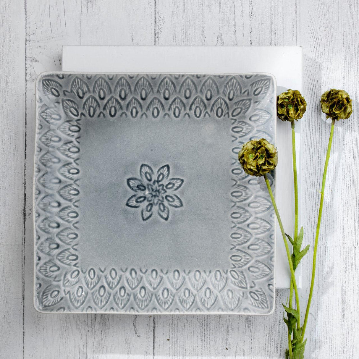 Peacock 6.5 Inch Square Appetizer Plate Set - Euro Ceramica 