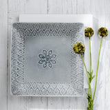 Peacock 6.5 Inch Square Appetizer Plate Set - Euro Ceramica 