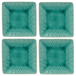 Peacock 6.5 Inch Square Appetizer Plate Set - Euro Ceramica 