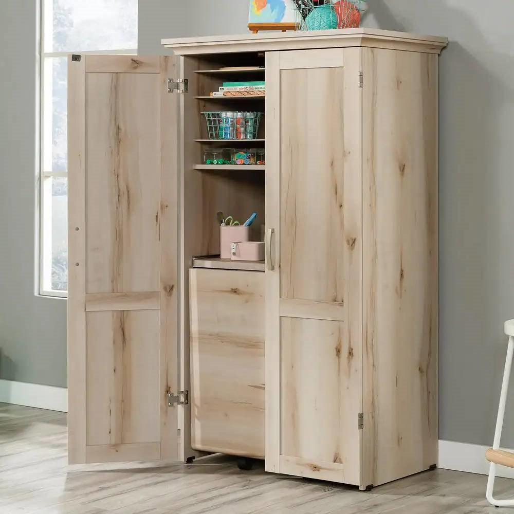 Drop Leaf Computer Desk Craft Table Armoire in Maple Wood Finish - Made in USA