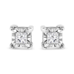 .925 Sterling Silver Miracle Set Princess-cut Diamond Solitaire Stud Earrings (H-I Color, I1-I2 Clarity)