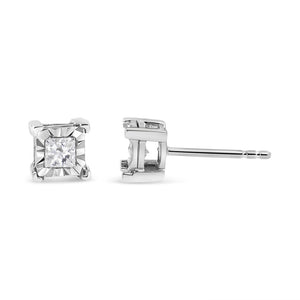 .925 Sterling Silver 1/2 Cttw Miracle Set Princess-cut Diamond Solitaire Stud Earrings (H-I Color, SI2-I1 Clarity)