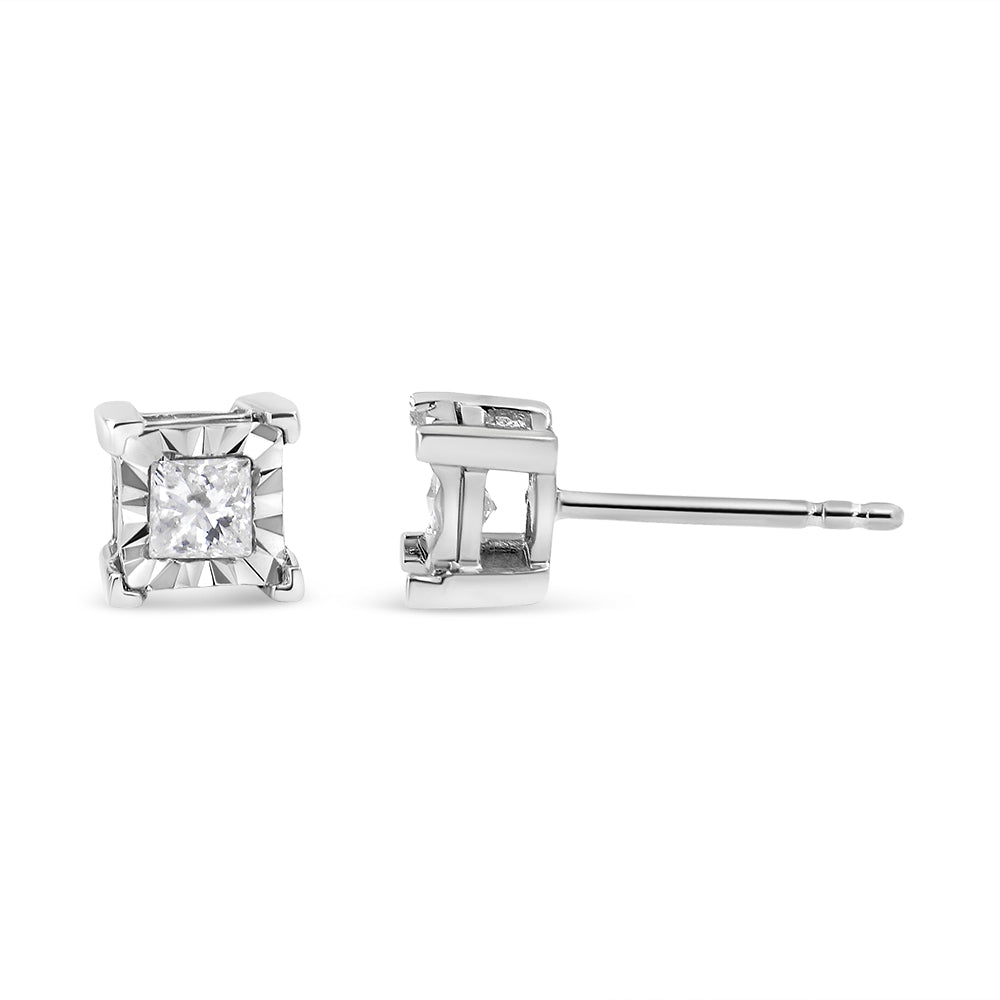 .925 Sterling Silver Miracle Set Princess-cut Diamond Solitaire Stud Earrings (H-I Color, I1-I2 Clarity)