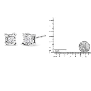 .925 Sterling Silver Miracle Set Princess-cut Diamond Solitaire Stud Earrings (H-I Color, I1-I2 Clarity)