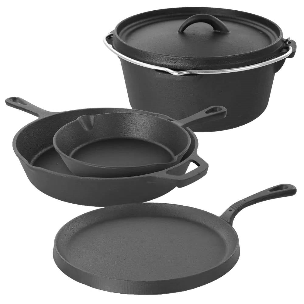 5-Piece Cast Iron Cookware Set with Dutch Oven, Griddle, and Skillets
