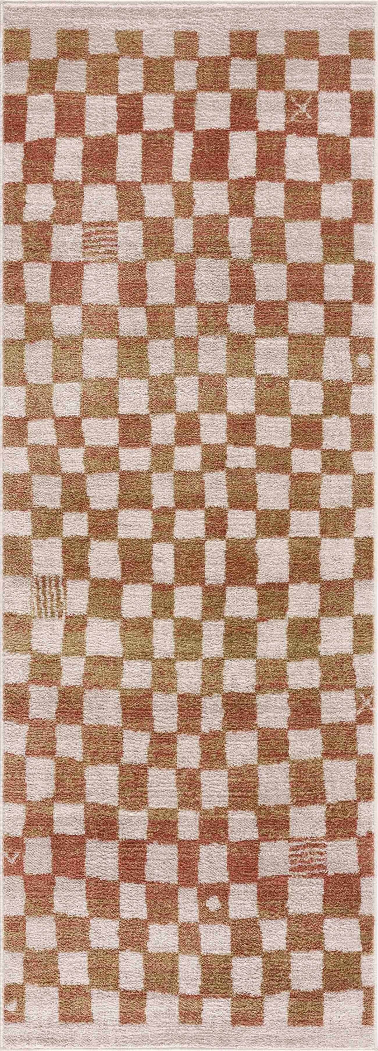 Benjy Irregular Checkboard Rug - Cream&Salmon